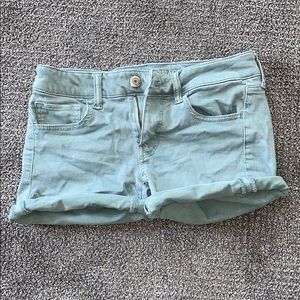 teal jean shorts